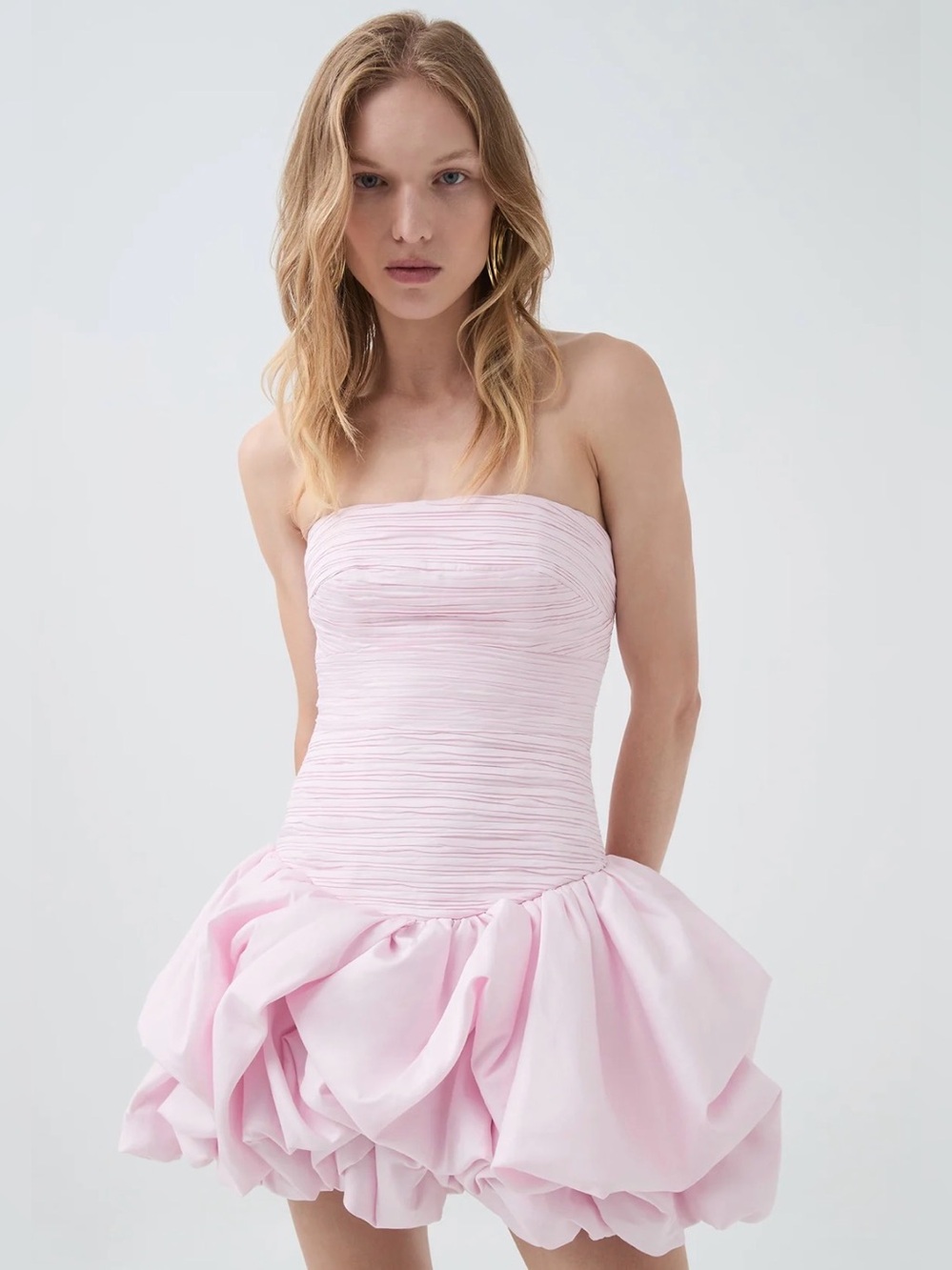 Aje Pale Pink Strapless Bubble-Hem Violetta Mini Dress